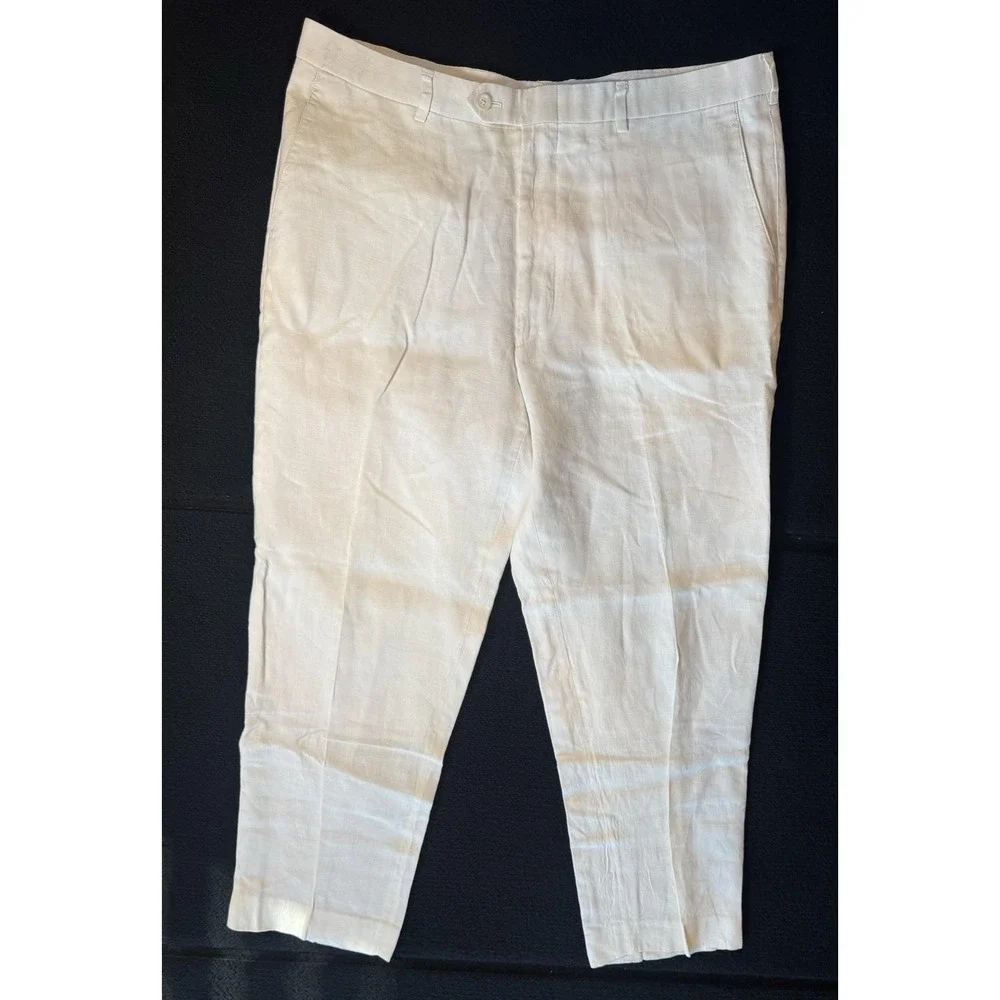 John W Nordstrom Mens Linen Pants 38x30 White Flat Front Dress Trousers